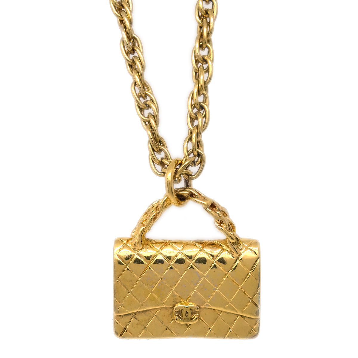 Luxury Chanel Bag Chain Pendant Necklace Gold 95P