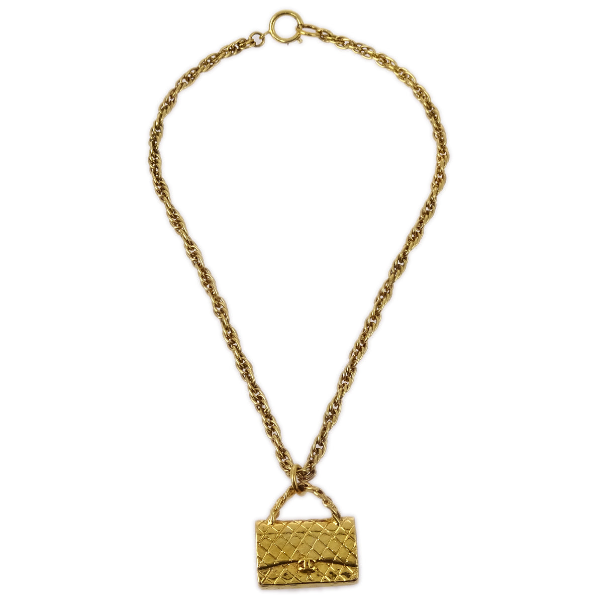 Luxury Chanel Bag Chain Pendant Necklace Gold 95P