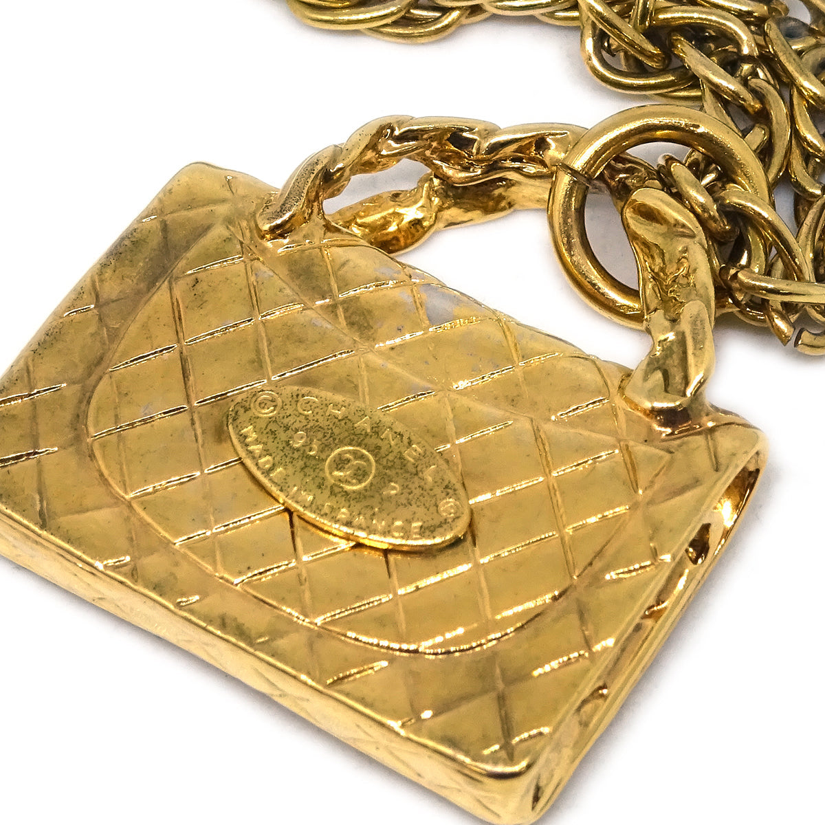 Luxury Chanel Bag Chain Pendant Necklace Gold 95P