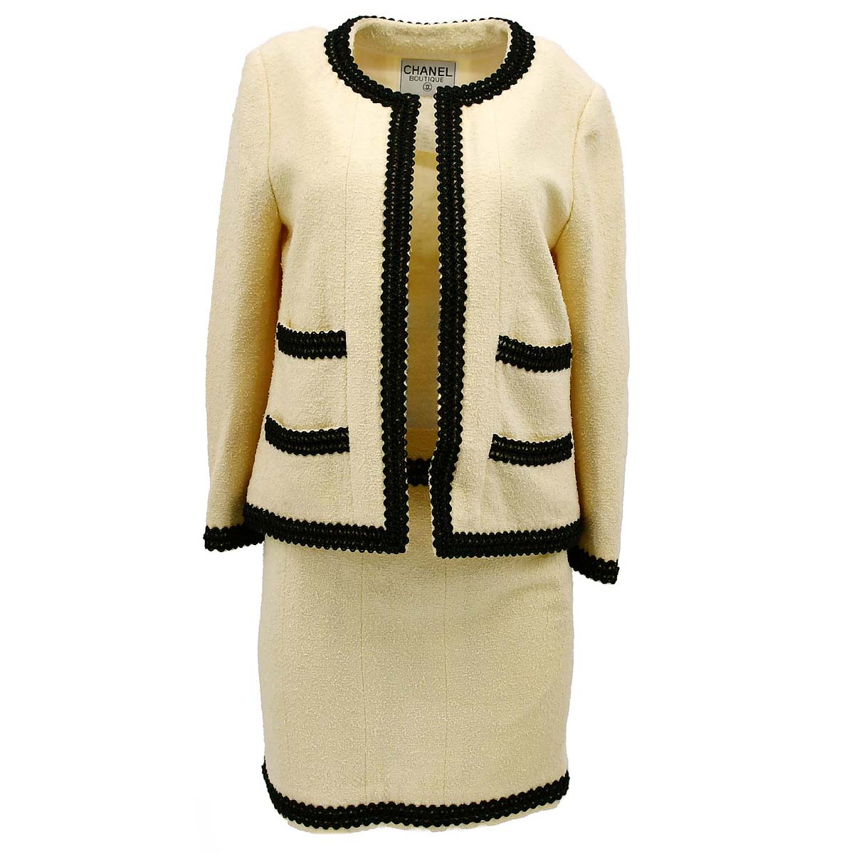 Luxury Chanel Setup Suit Jacket Skirt Ivory 94P #38