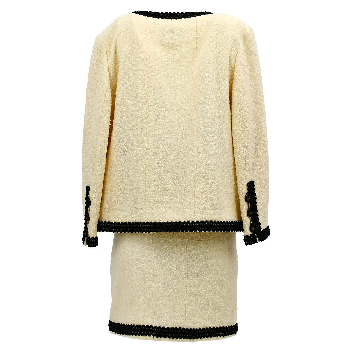 Luxury Chanel Setup Suit Jacket Skirt Ivory 94P #38
