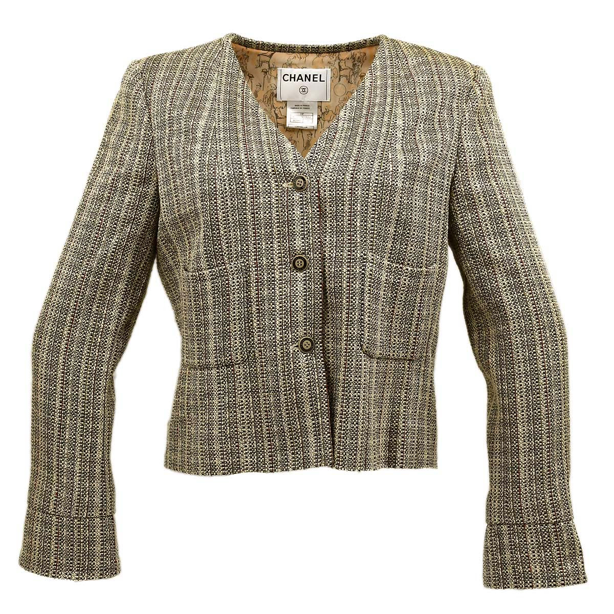 Luxury Chanel Collarless Jacket Beige 03P #44