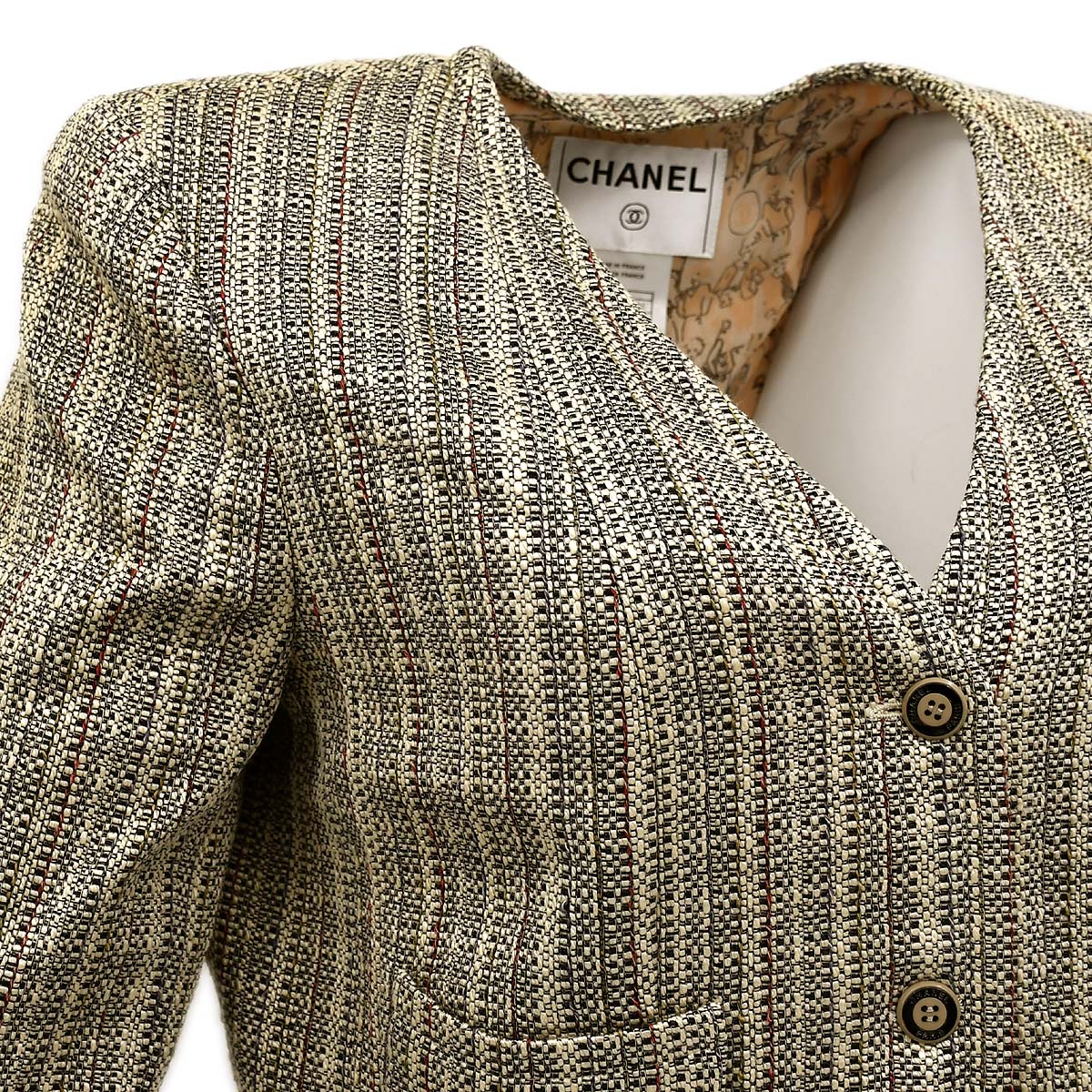 Luxury Chanel Collarless Jacket Beige 03P #44
