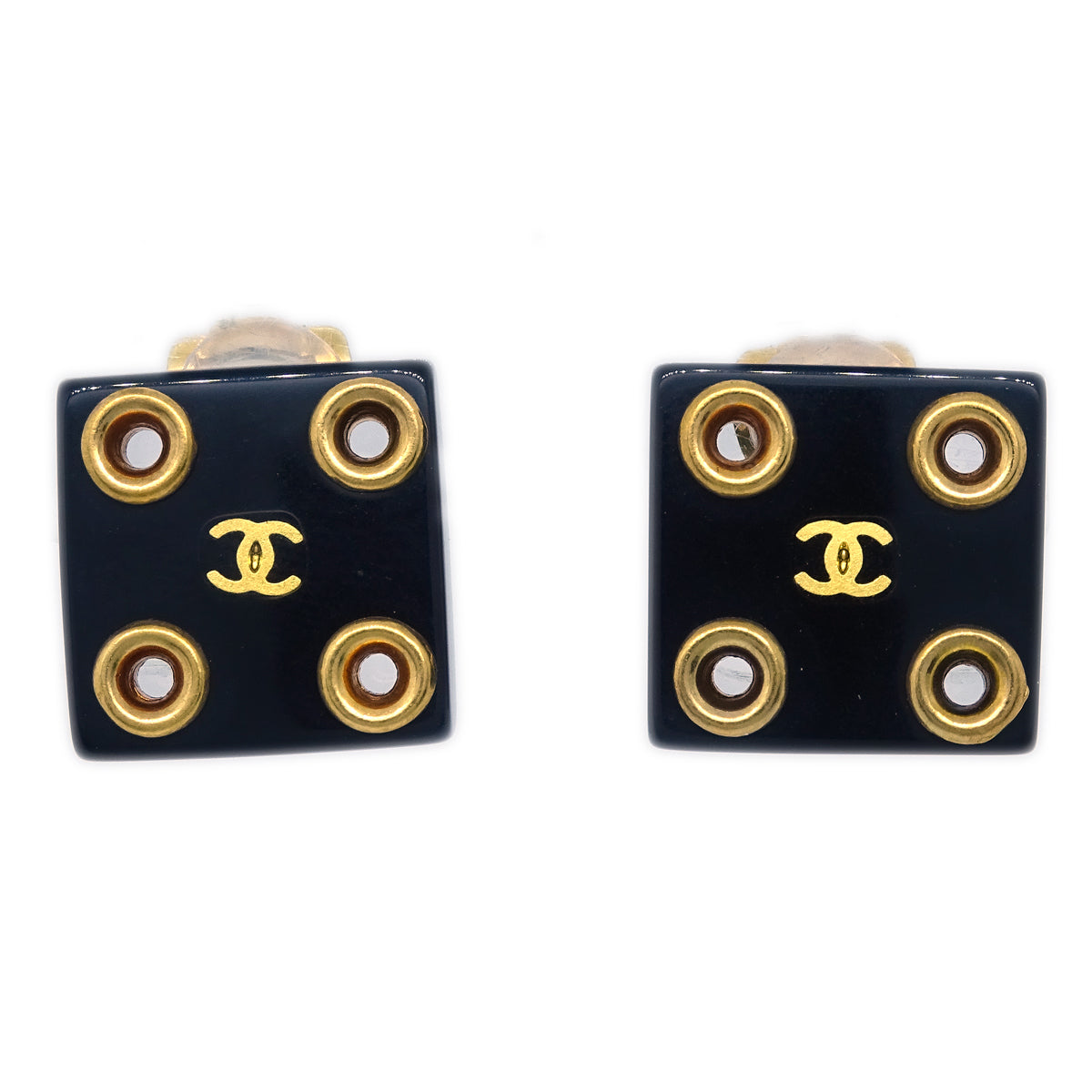 Luxury Chanel Square Earrings Clip-On Black 01P