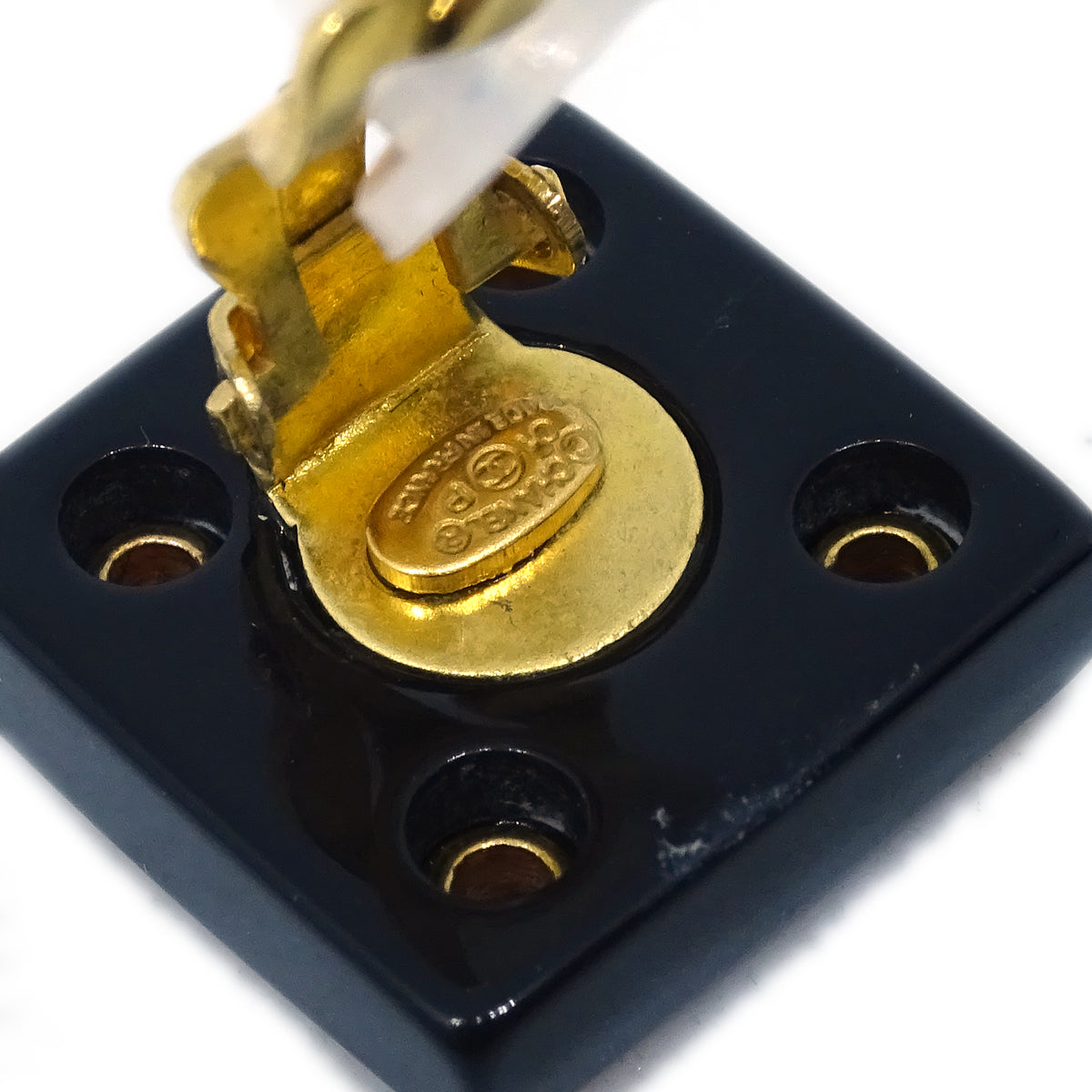 Luxury Chanel Square Earrings Clip-On Black 01P