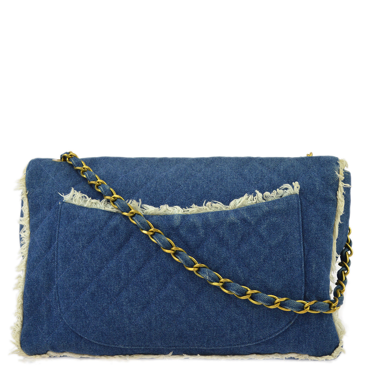 Luxury Chanel 1997-1999 Blue Denim Maxi Straight Flap Bag