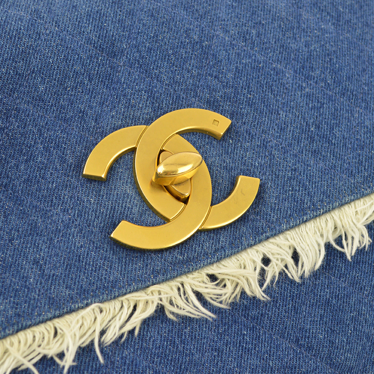 Luxury Chanel 1997-1999 Blue Denim Maxi Straight Flap Bag