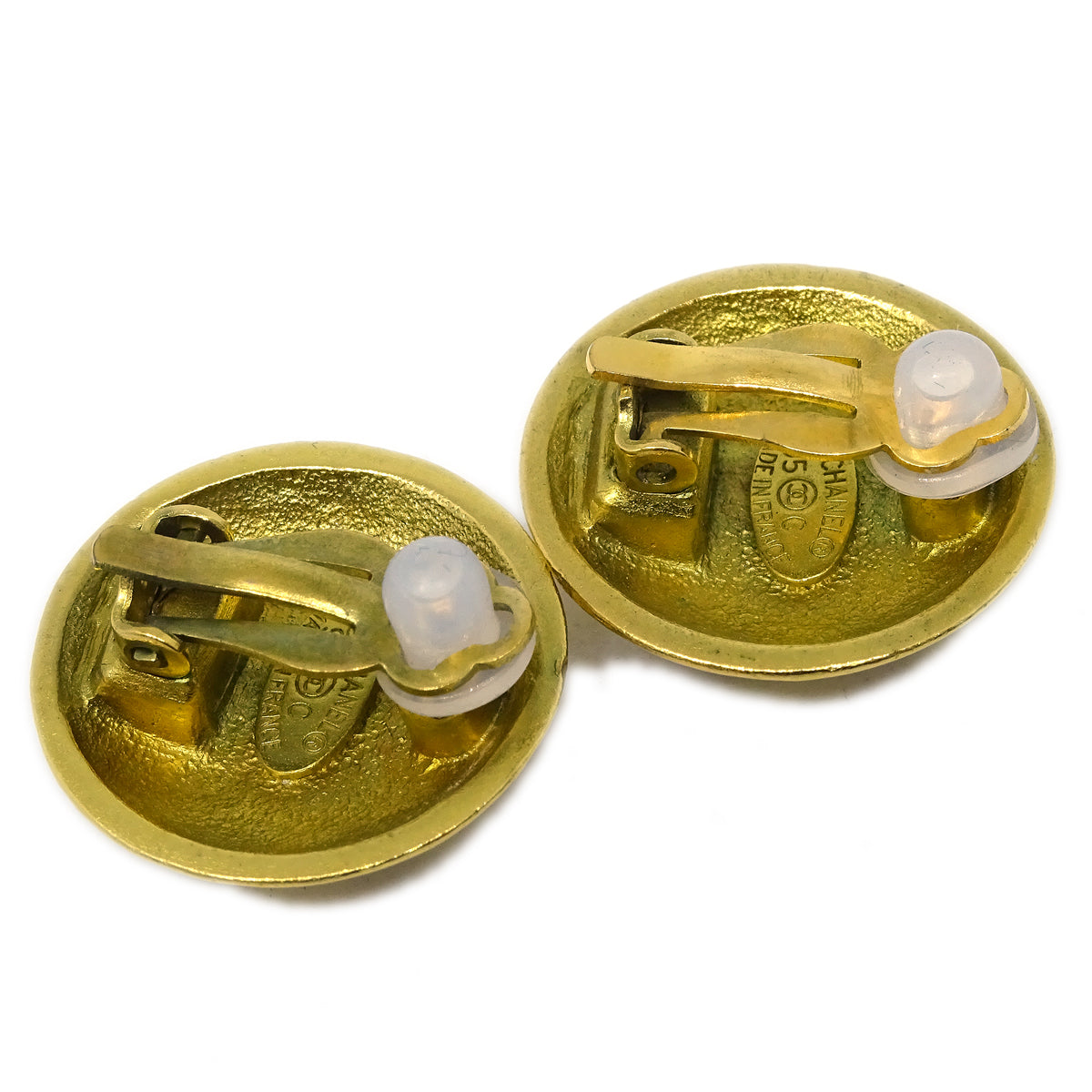 Luxury Chanel Button Earrings Clip-On Gold 95C