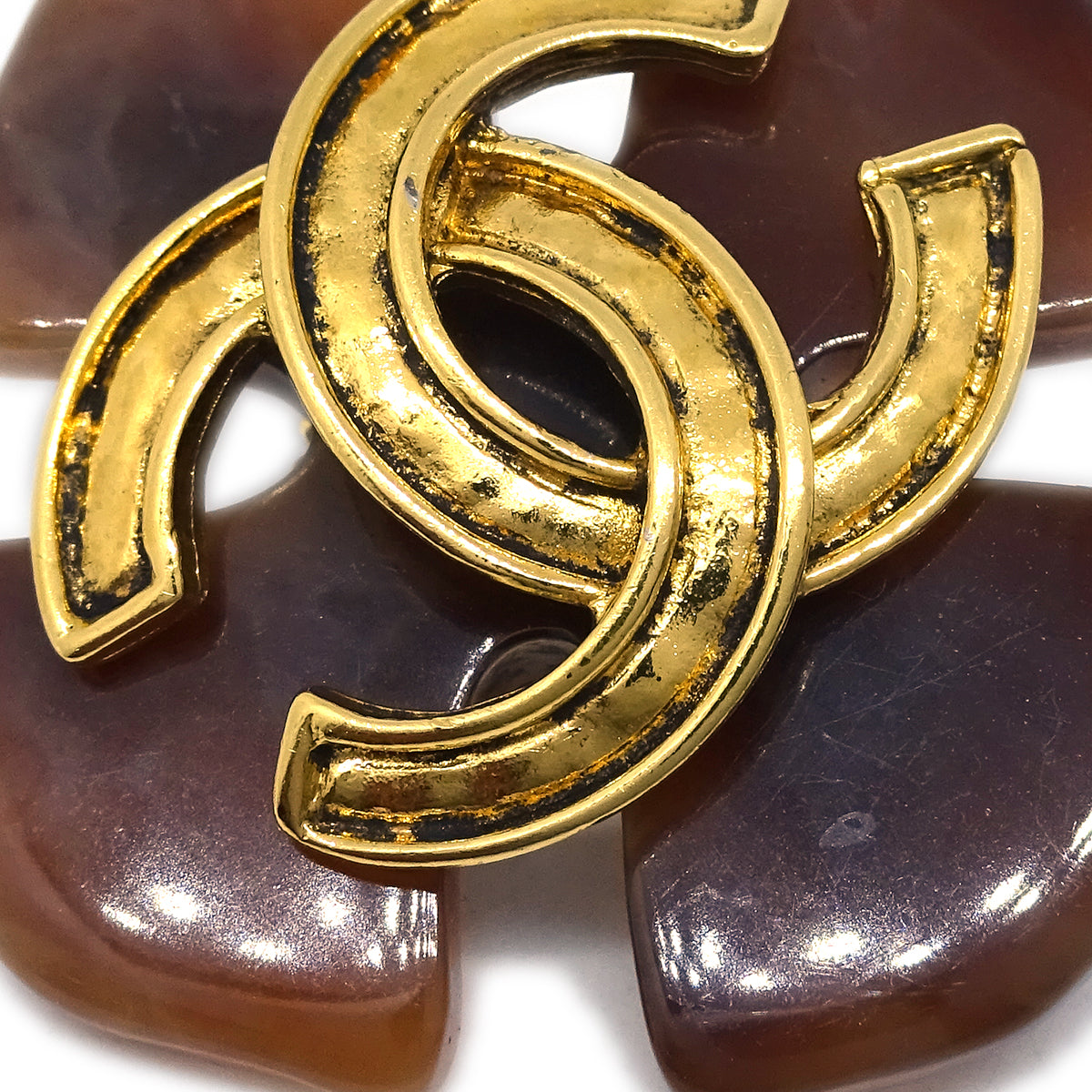 Luxury Chanel Clover Earrings Clip-On Brown 94P