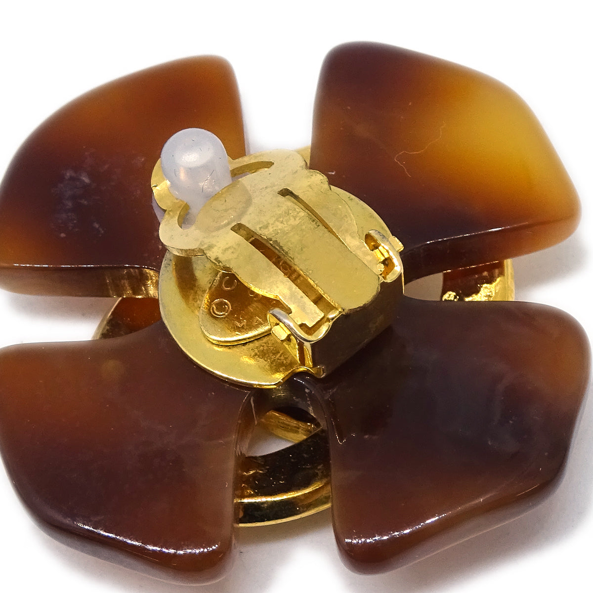 Luxury Chanel Clover Earrings Clip-On Brown 94P