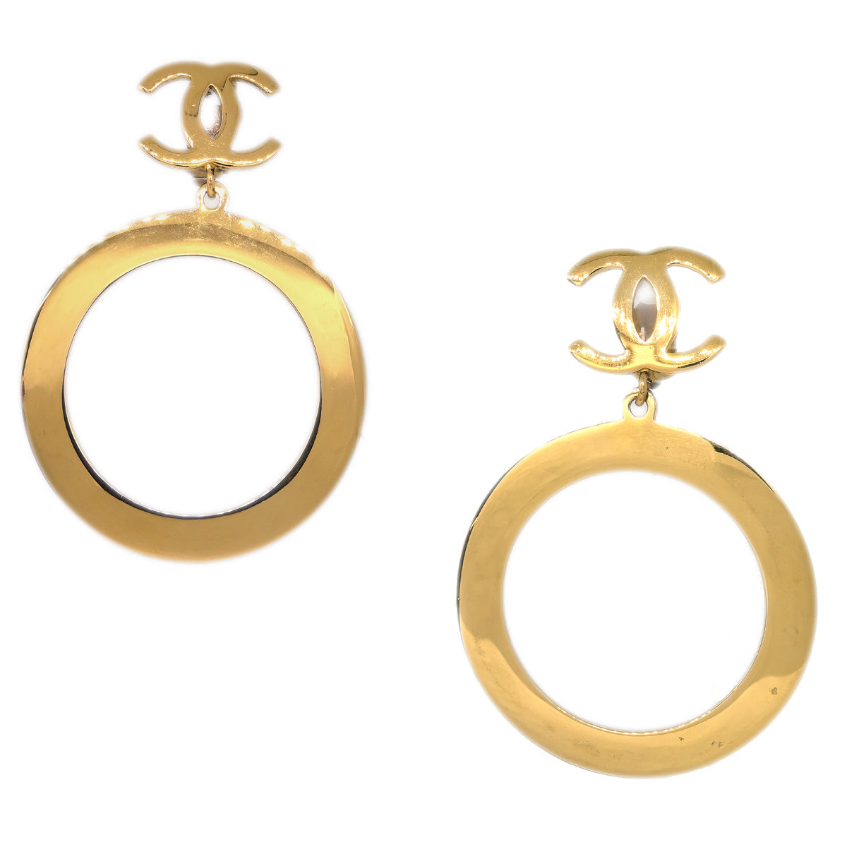 Luxury Chanel Hoop Dangle Earrings Clip-On Gold