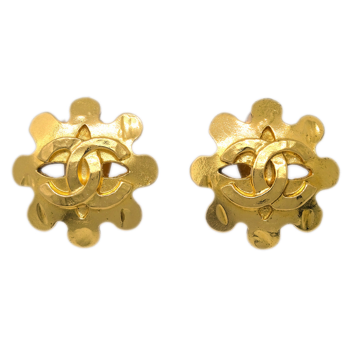 Luxury Chanel Flower Earrings Clip-On Gold 94P