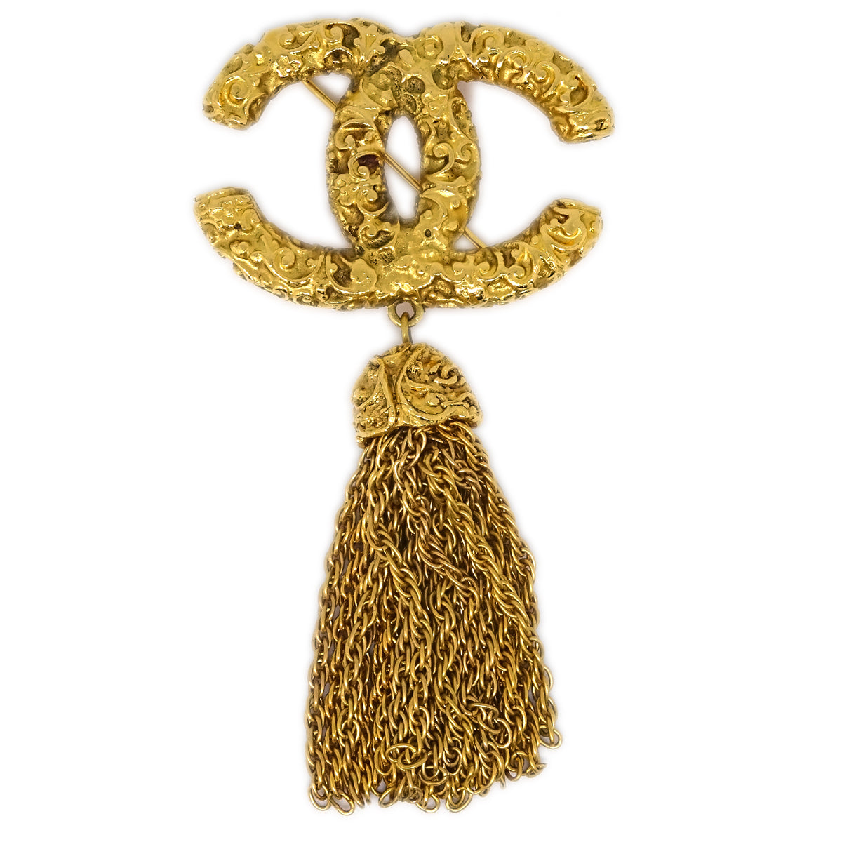 Luxury Chanel Fringe Brooch Pin Gold 93A