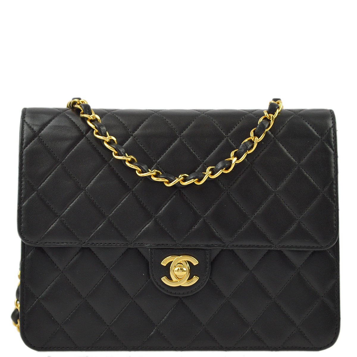 Luxury Chanel 2001-2003 Black Lambskin Turnlock Small Half Flap Shoulder Bag