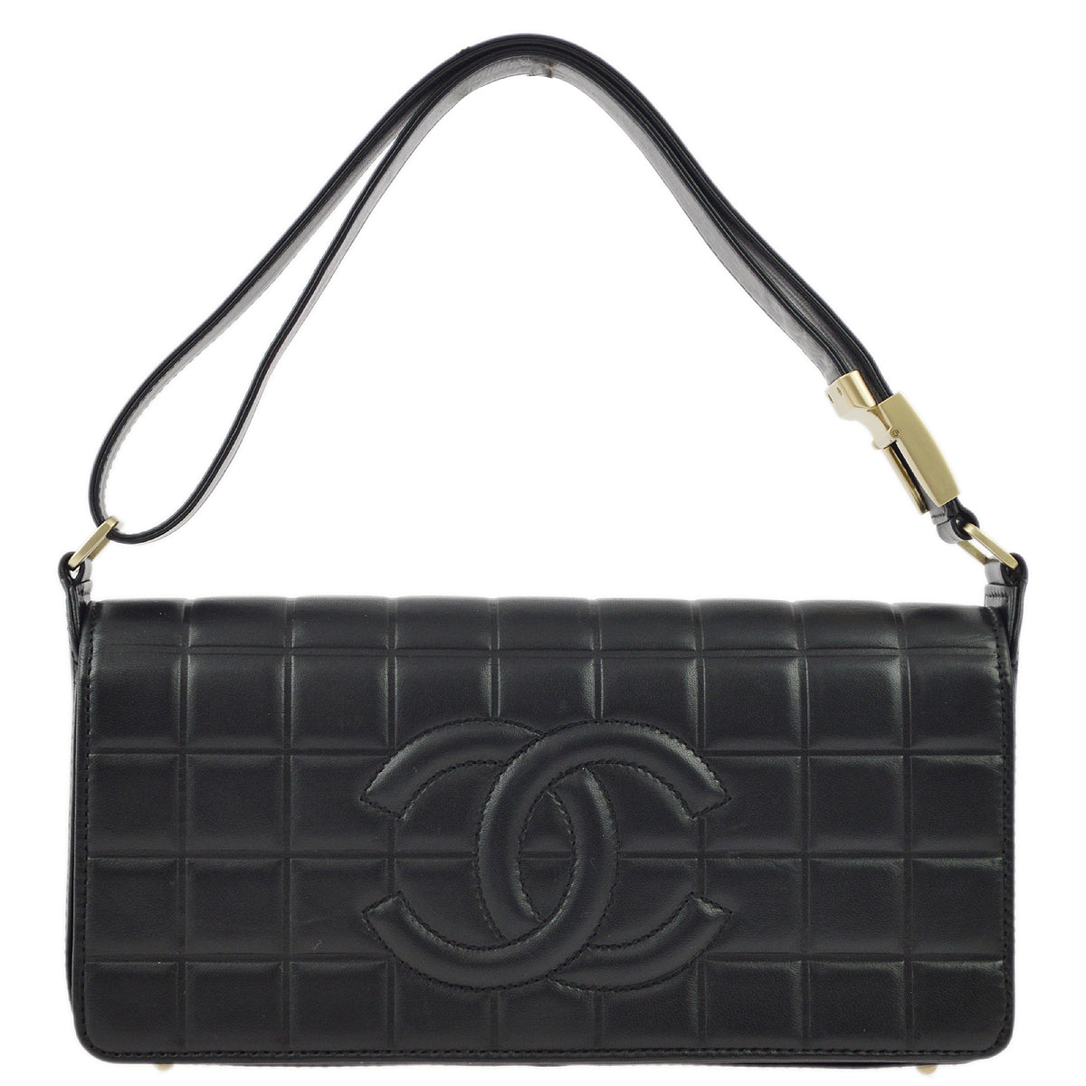 Luxury Chanel 2003-2004 Black Lambskin Choco Bar Shoulder Bag