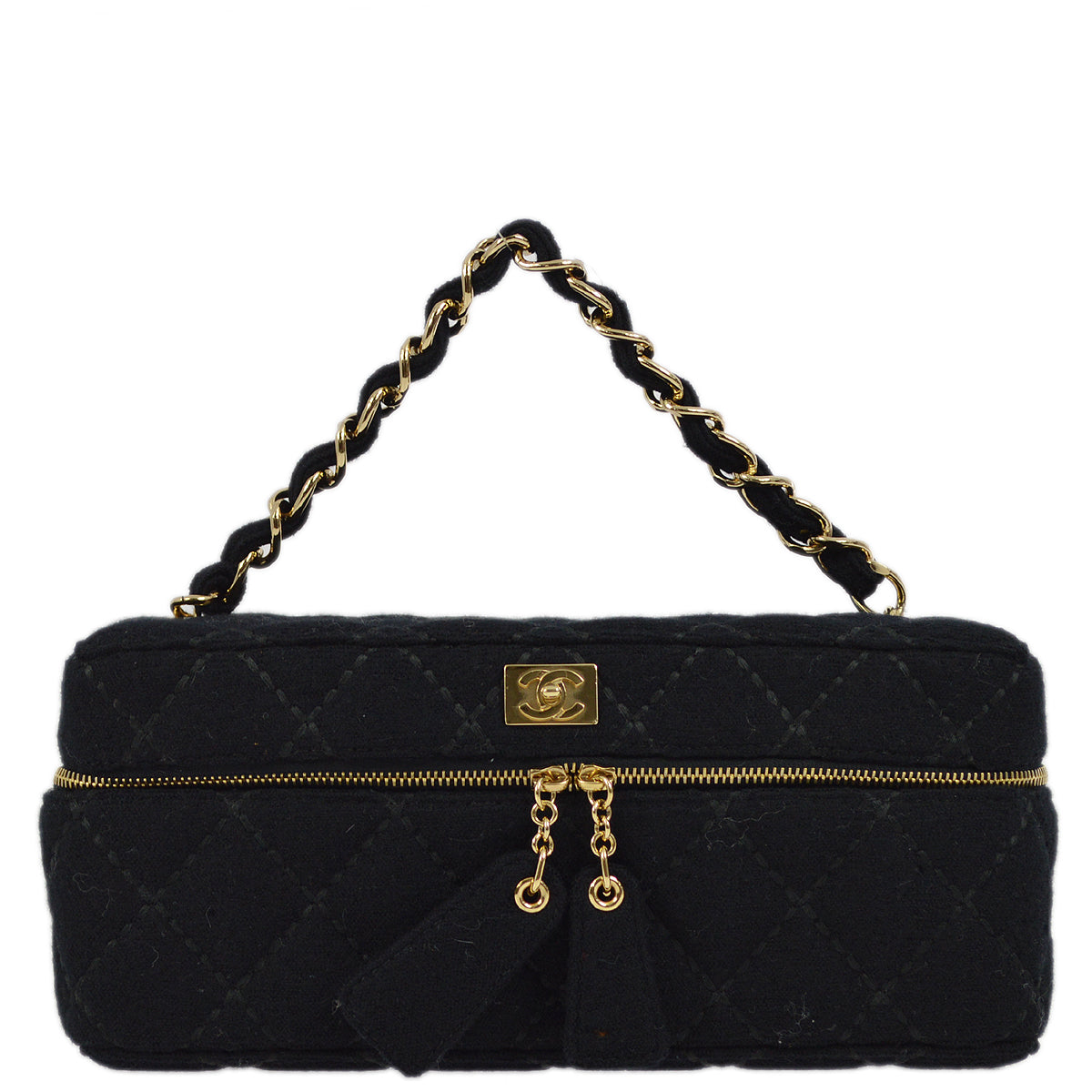 Luxury Chanel 2001-2003 Black Cotton Wild Stitch Vanity Handbag