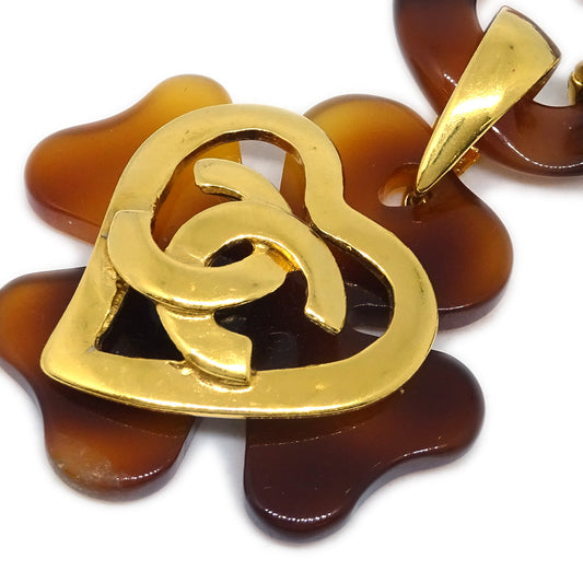 Luxury Chanel Heart Clover Chain Bracelet Brown 95P