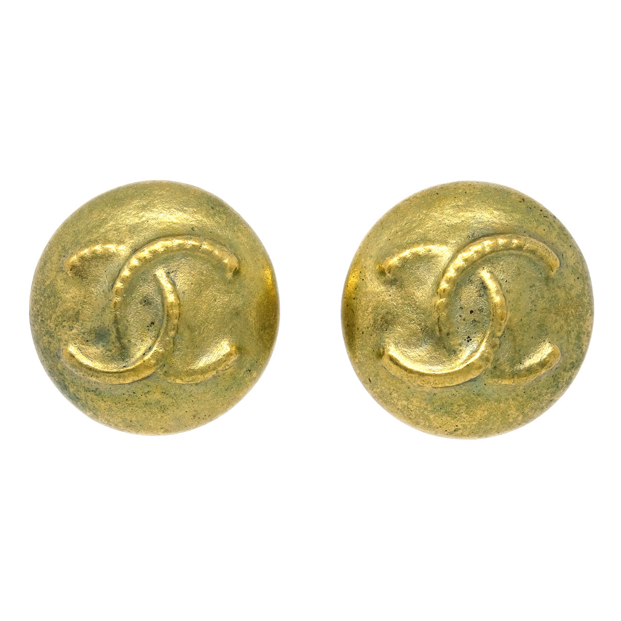 Luxury Chanel Gold Button Earrings Clip-On 95P
