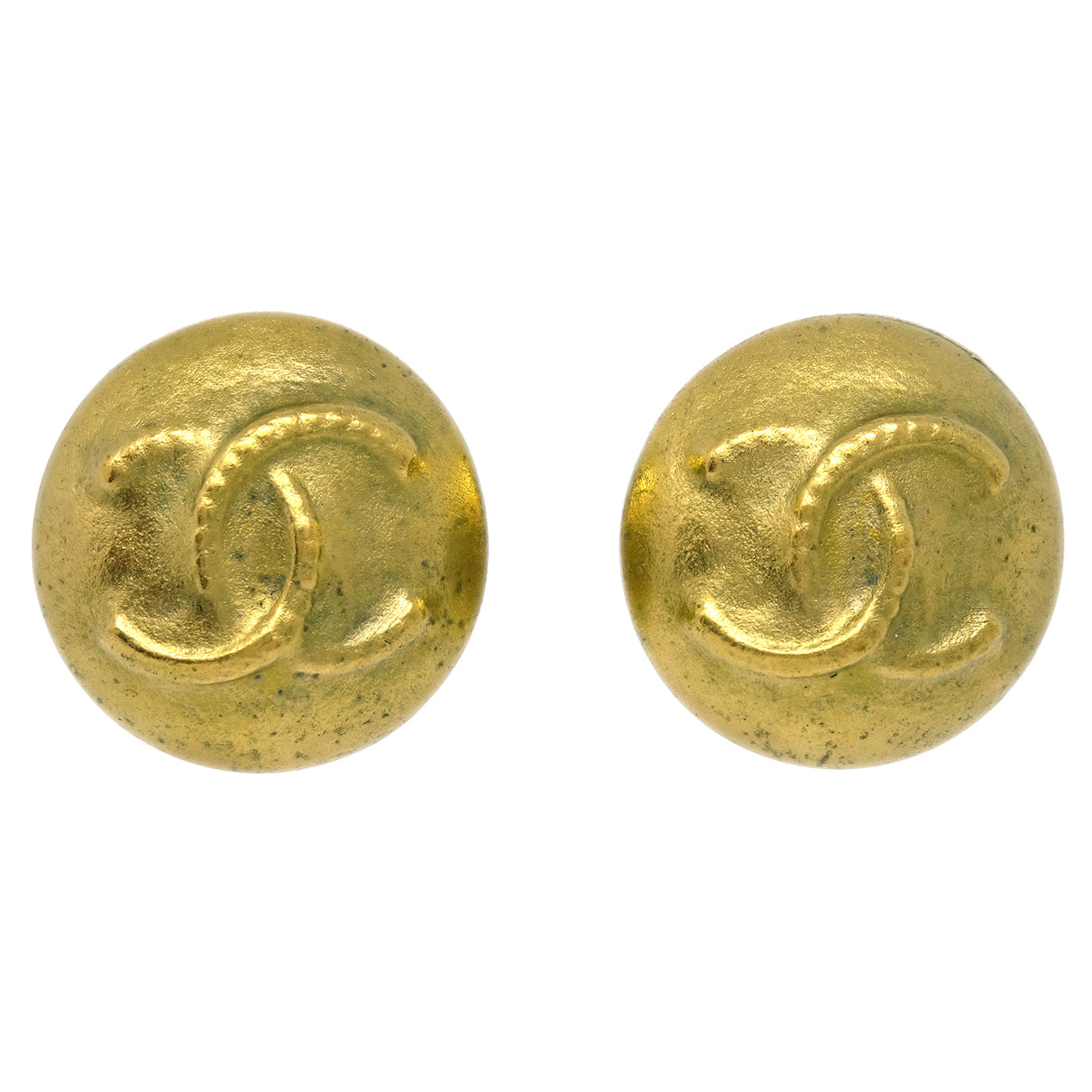 Luxury Chanel Gold Button Earrings Clip-On 95P