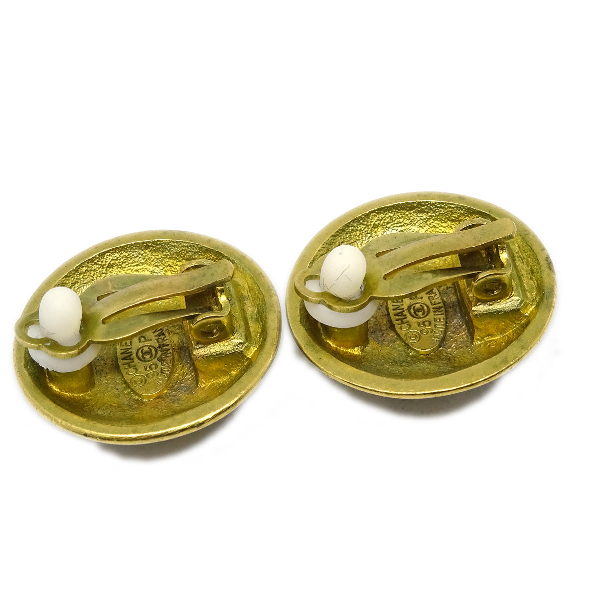 Luxury Chanel Gold Button Earrings Clip-On 95P