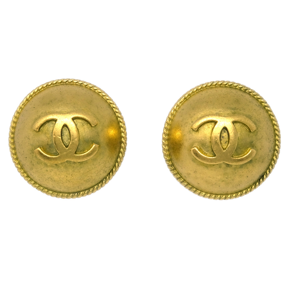 Luxury Chanel Gold Button Earrings Clip-On 95P