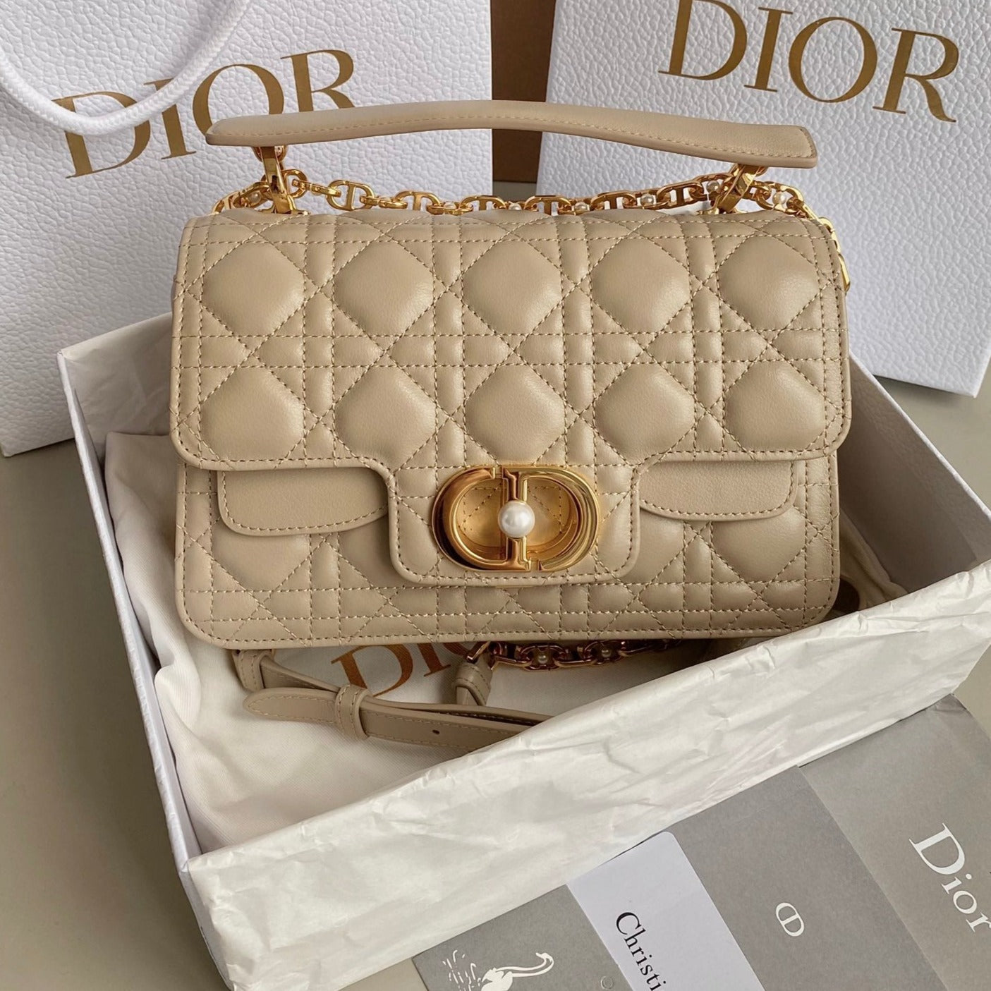 Luxury DiorMINI JOLIE 22 BAG BEIGE CREAM CALFSKIN