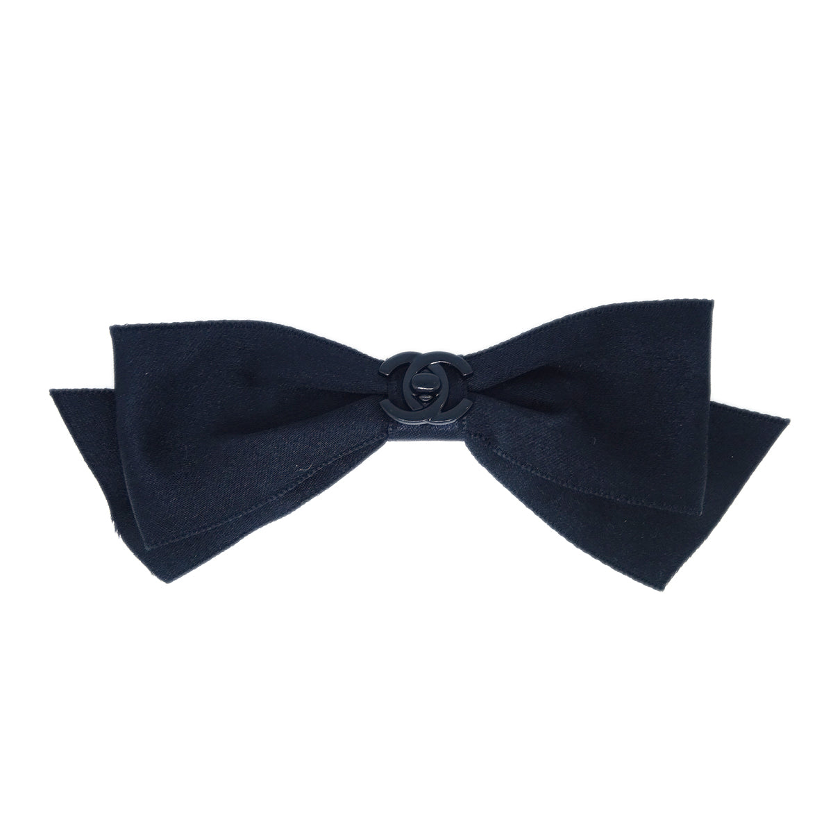 Luxury Chanel Turnlock Bow Satin Hair Barrette Black