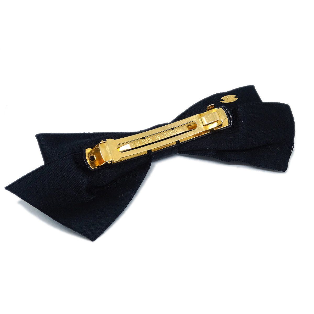 Luxury Chanel Turnlock Bow Satin Hair Barrette Black