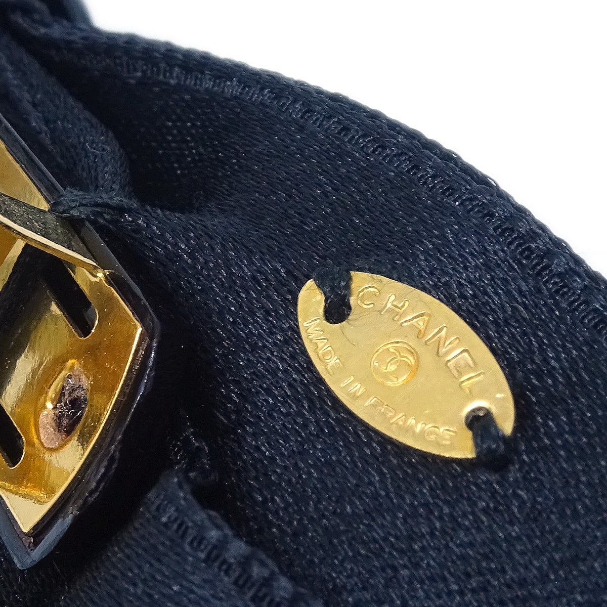 Luxury Chanel Turnlock Bow Satin Hair Barrette Black