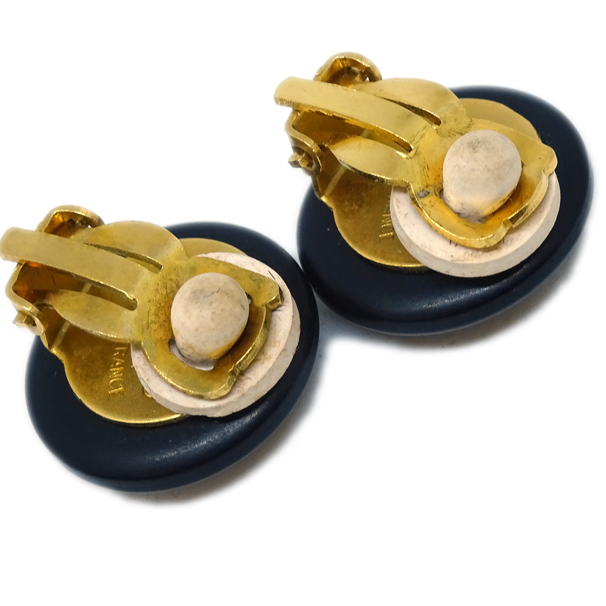 Luxury Chanel Button Earrings Clip-On Black Gold 95A