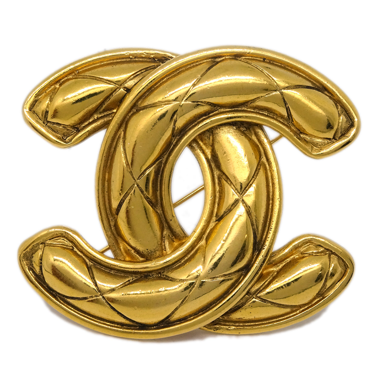 Luxury Chanel Quilted CC Brooch Pin Gold 1152