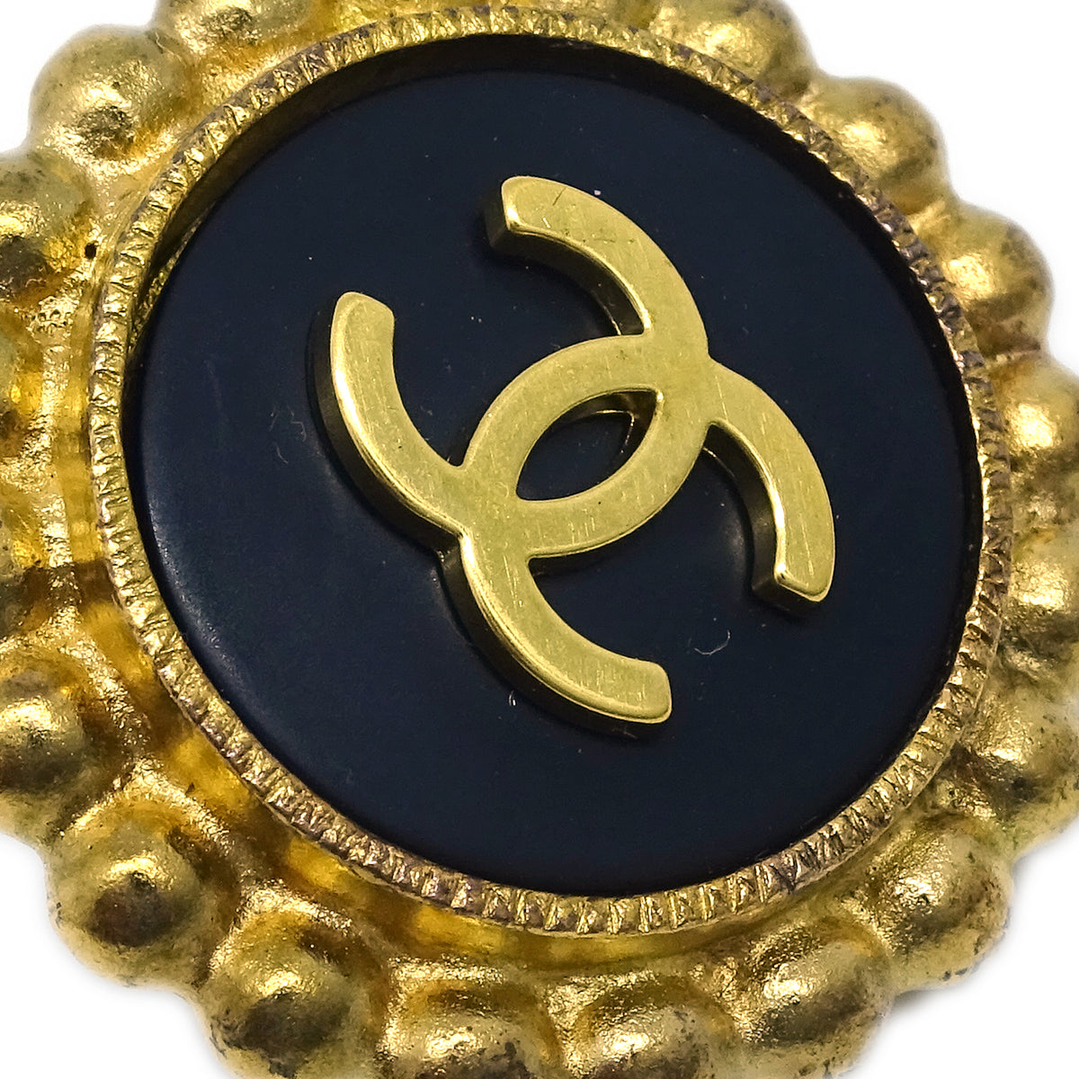 Luxury Chanel Gold Black Button Earrings Clip-On 95P