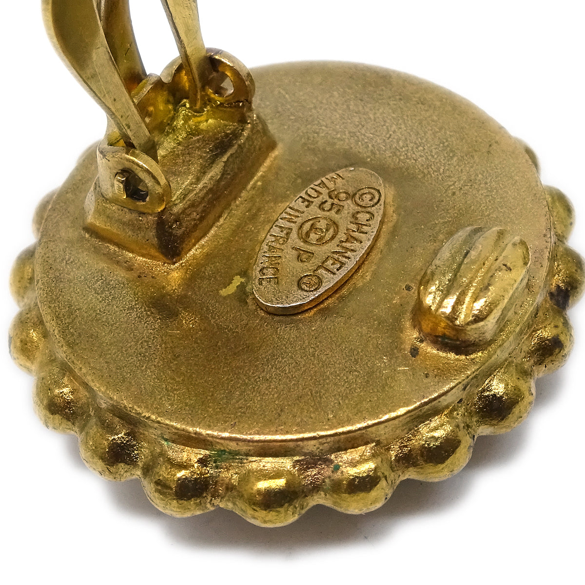 Luxury Chanel Gold Black Button Earrings Clip-On 95P