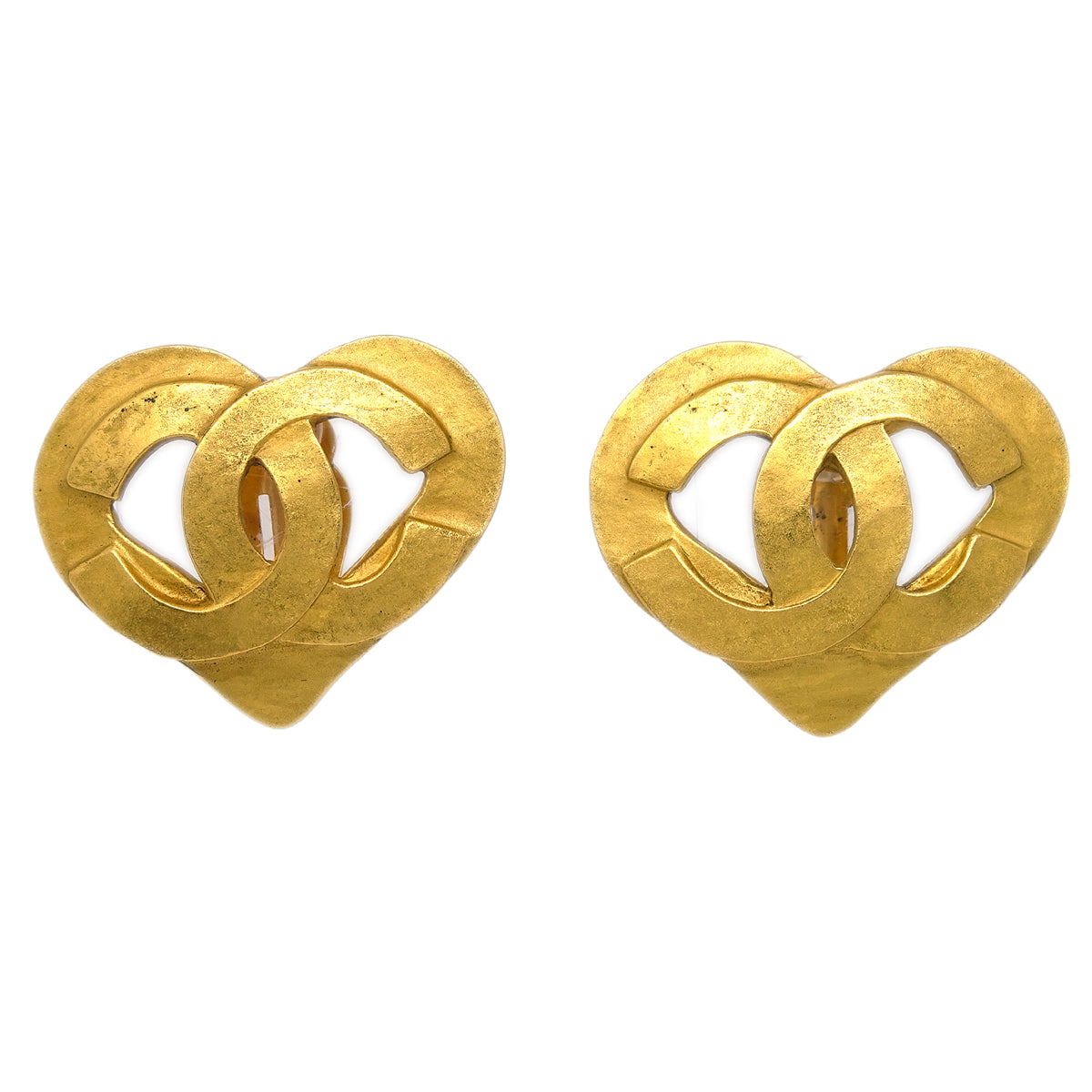 Luxury Chanel Gold Heart Earrings Clip-On 95P