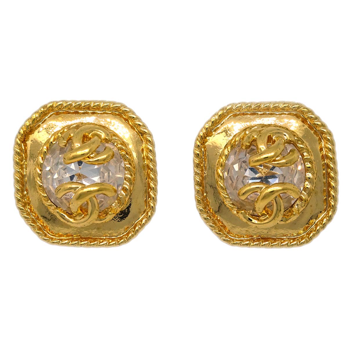 Luxury Chanel Earrings Clip-On Rhinestone Gold 95A