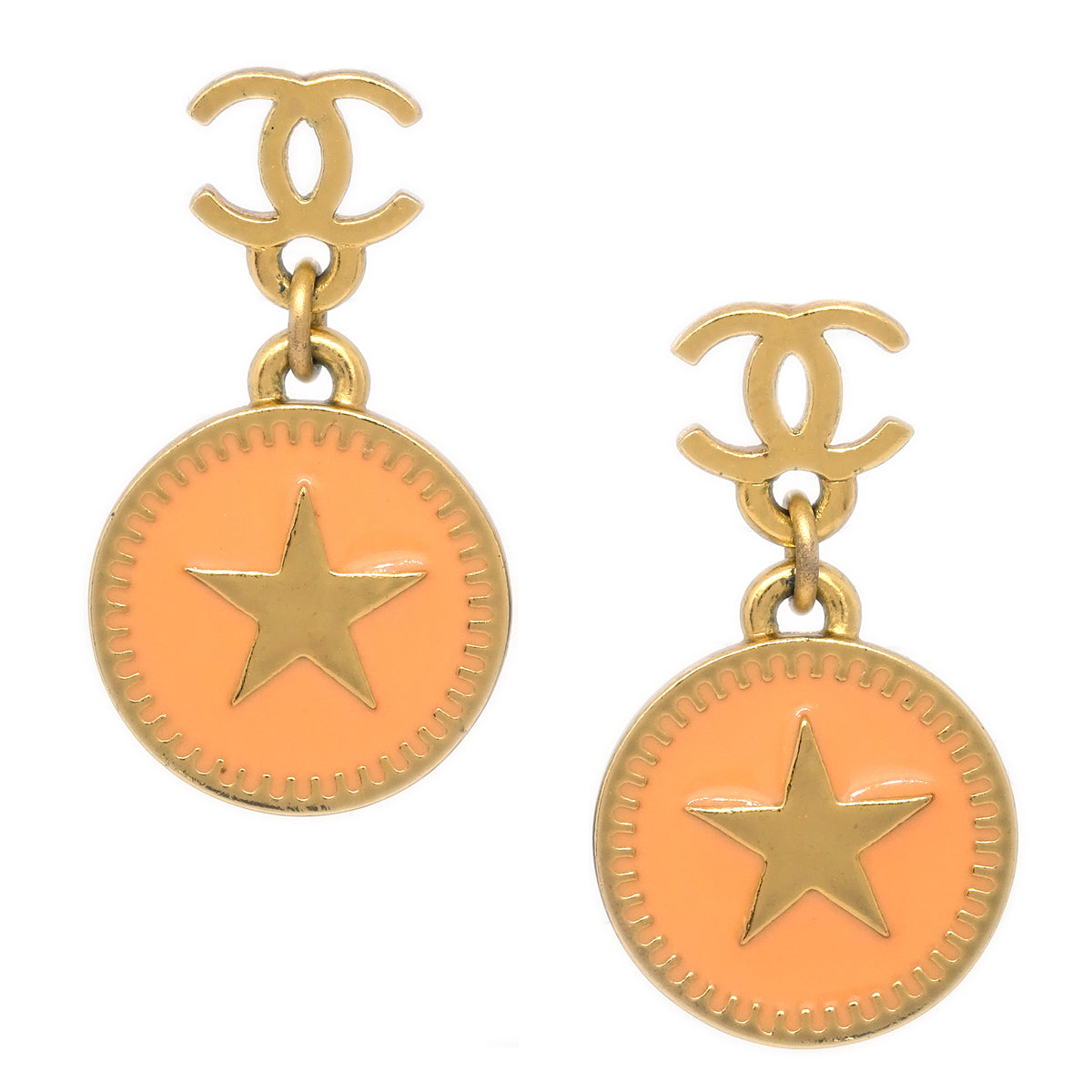 Luxury Chanel Star Dangle Piercing Earrings Pink 01P