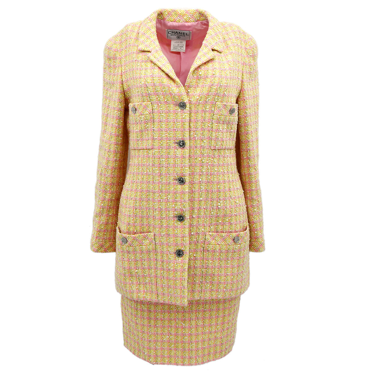 Luxury Chanel Setup Suit Jacket Skirt Pink 96P #40