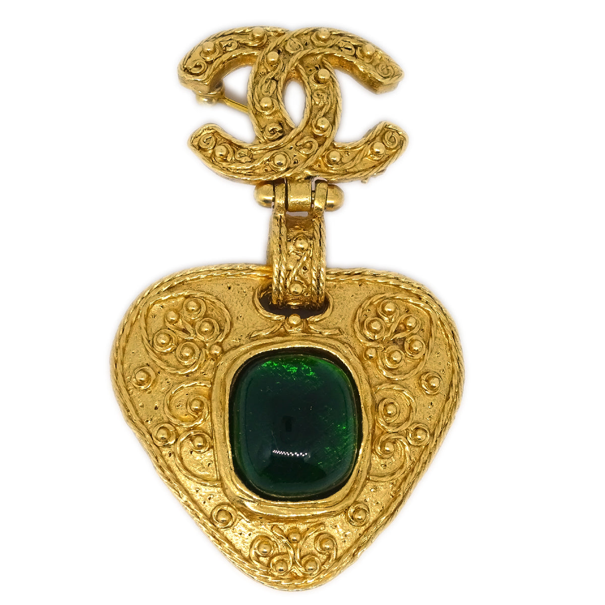 Luxury Chanel Gripoix Brooch Pin Gold Green 94A
