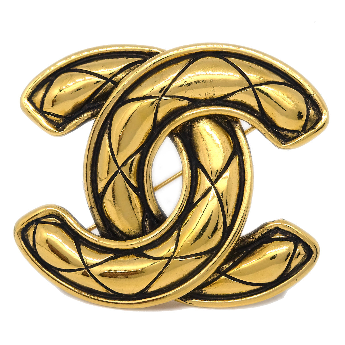 Luxury Chanel Quilted CC Brooch Pin Gold 1152