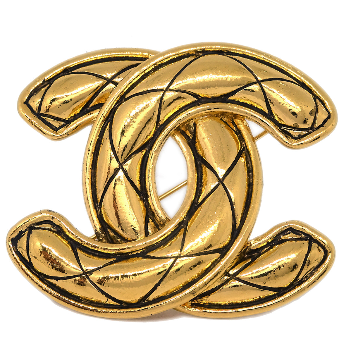 Luxury Chanel Quilted CC Brooch Pin Gold 1152