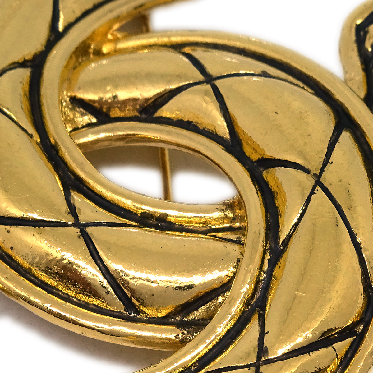 Luxury Chanel Quilted CC Brooch Pin Gold 1152