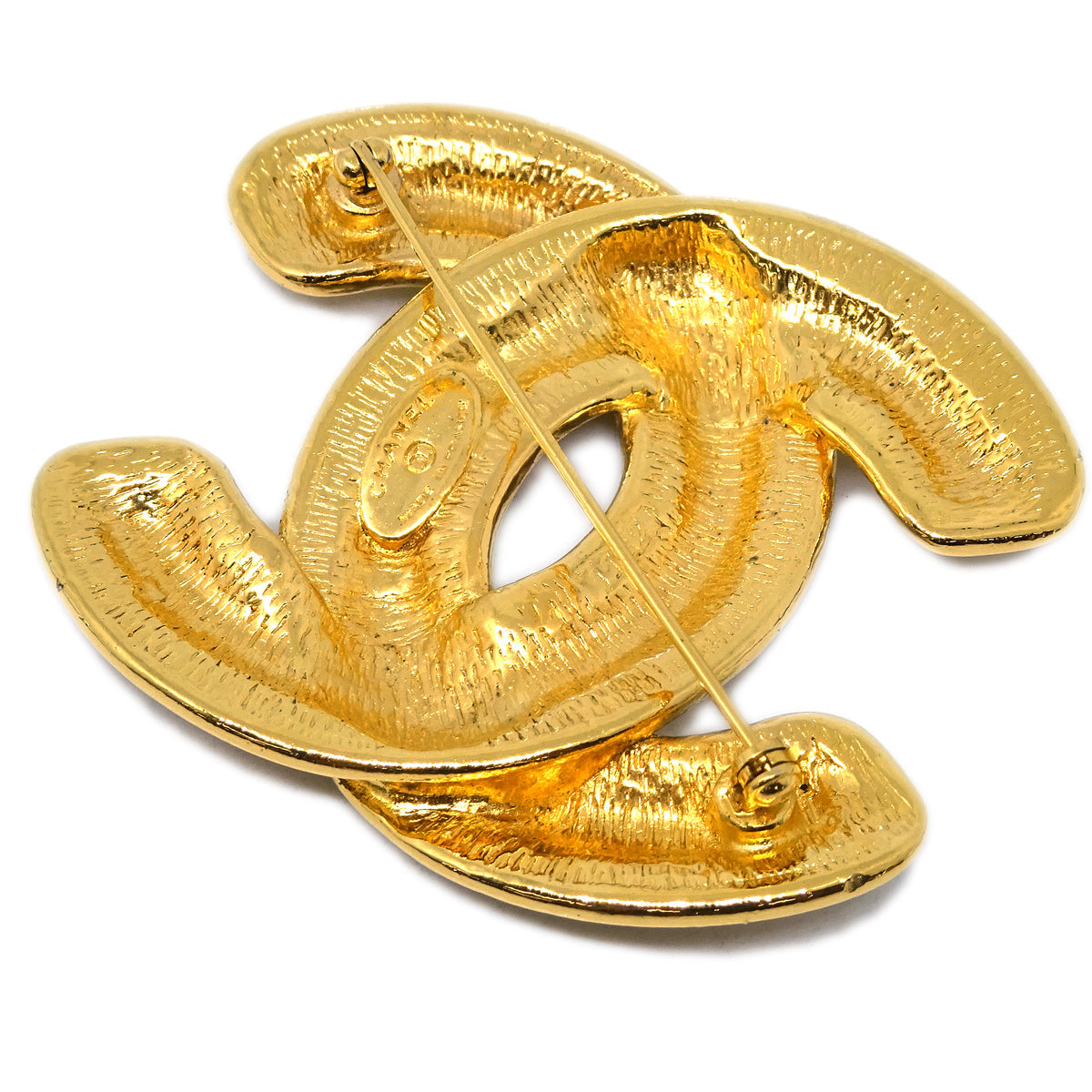 Luxury Chanel Quilted CC Brooch Pin Gold 1152