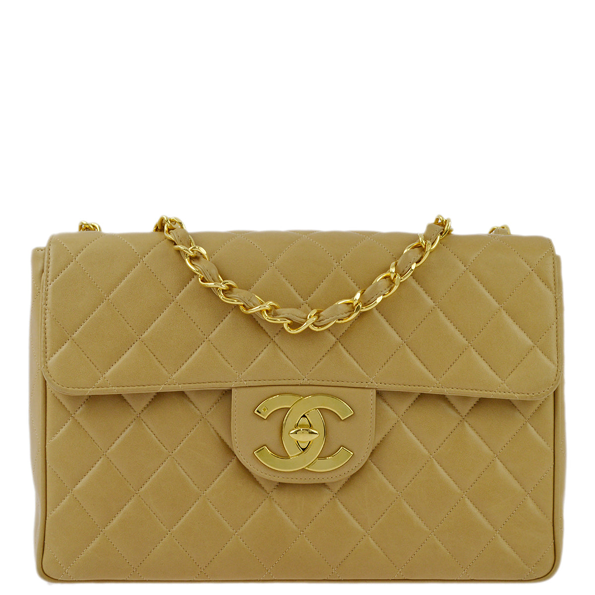 Luxury Chanel 1994-1996 Beige Lambskin Jumbo Classic Flap Bag