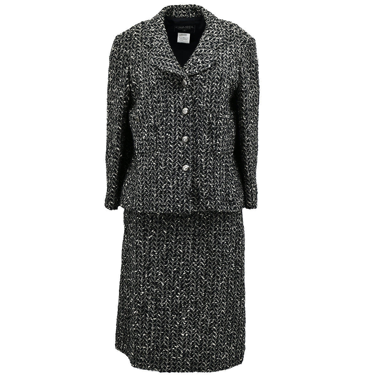 Luxury Chanel Setup Suit Jacket Skirt Black 97A #46