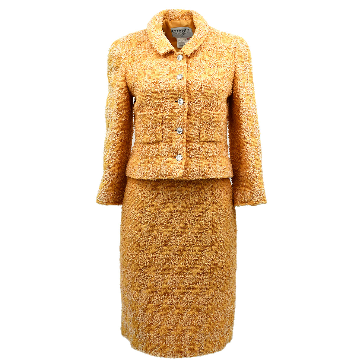 Luxury Chanel Setup Suit Jacket Skirt Orange 96P #38