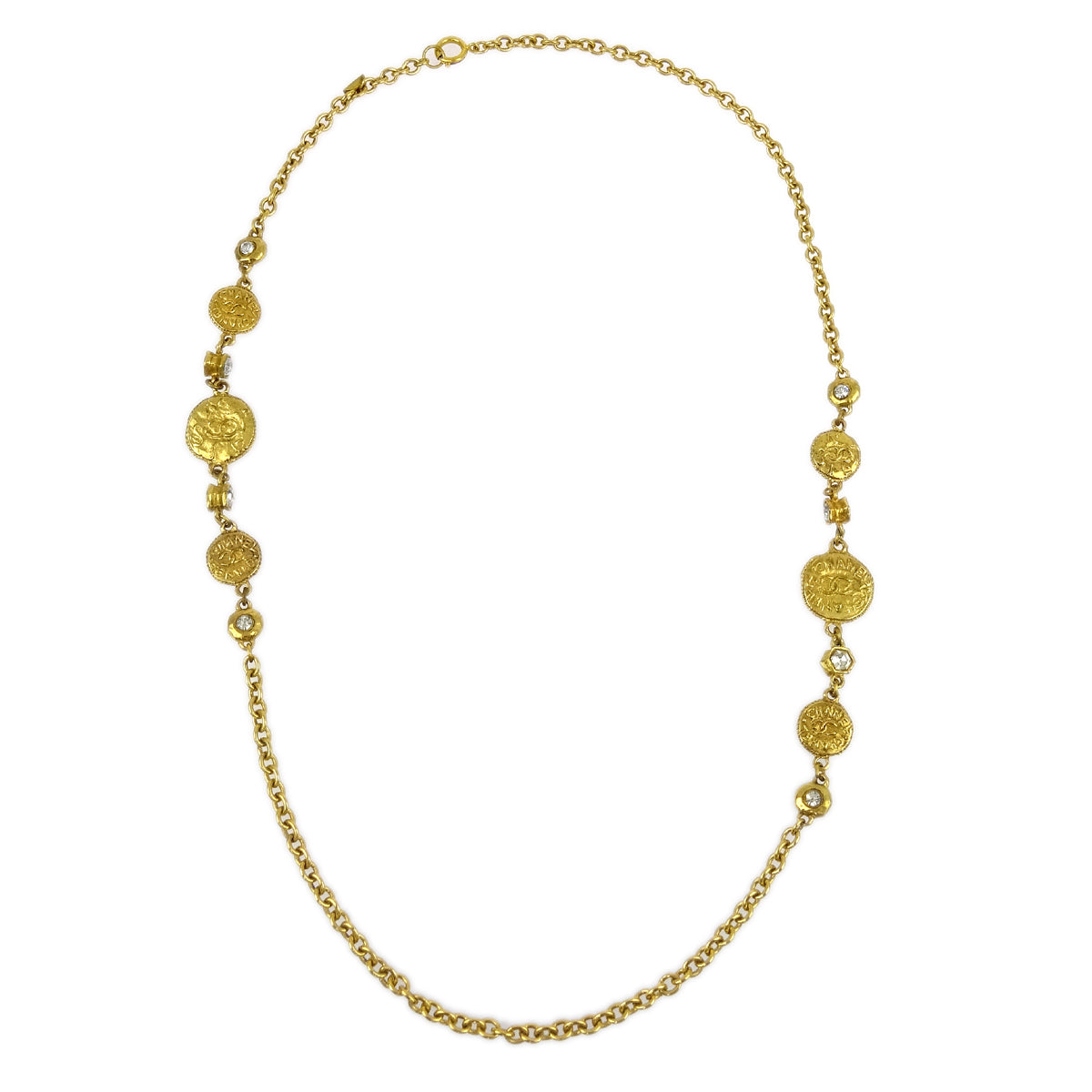 Luxury Chanel Gold Chain Necklace Rhinestone