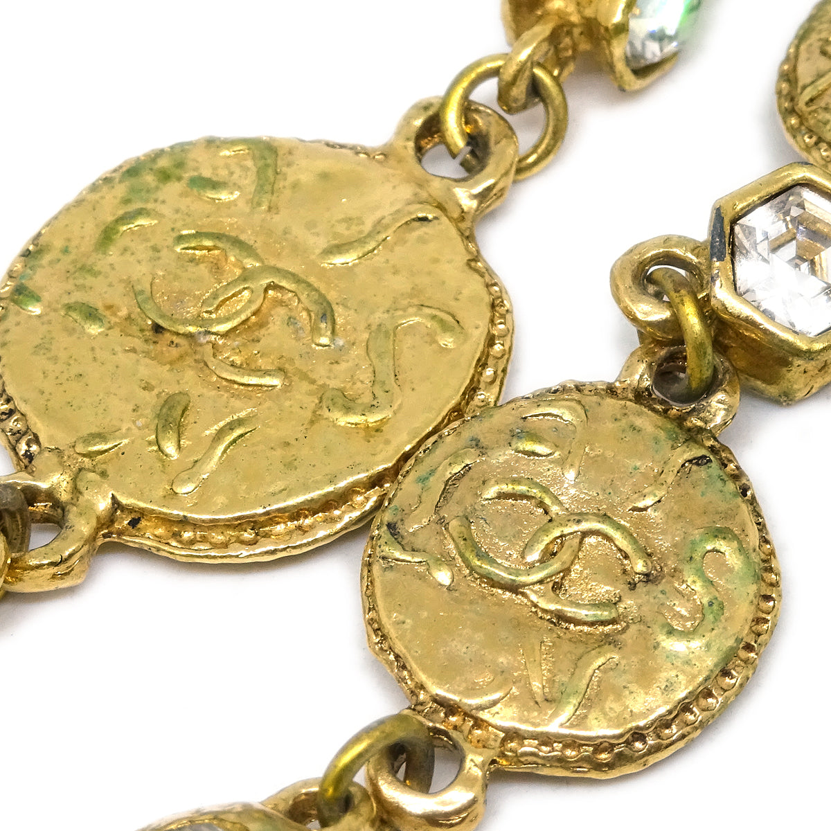 Luxury Chanel Gold Chain Necklace Rhinestone