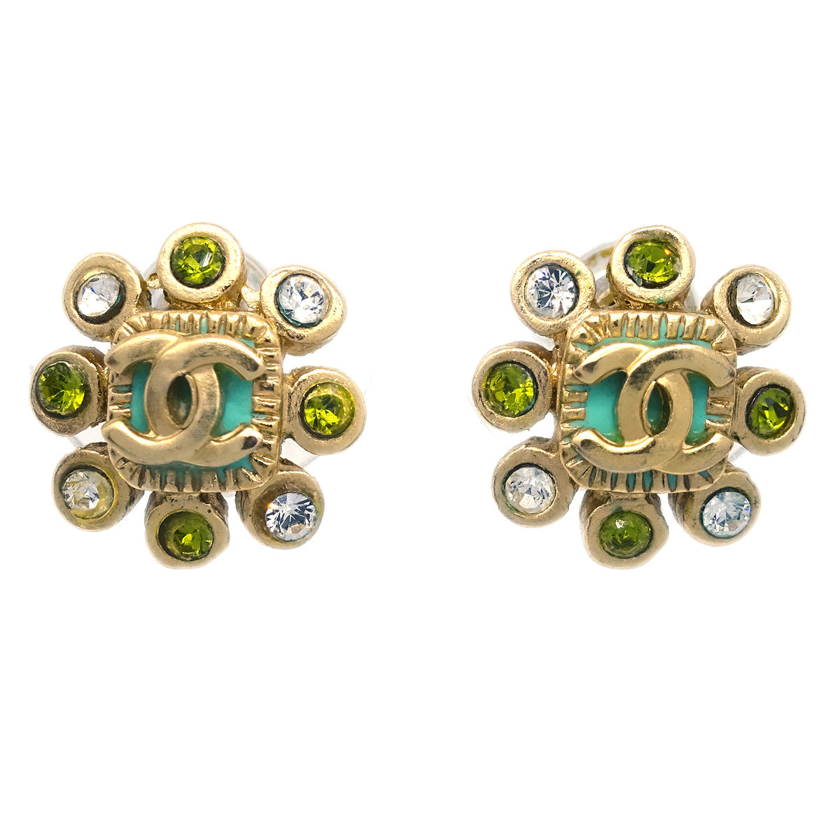 Luxury Chanel Rhinestone Piercing Earrings Gold 05P