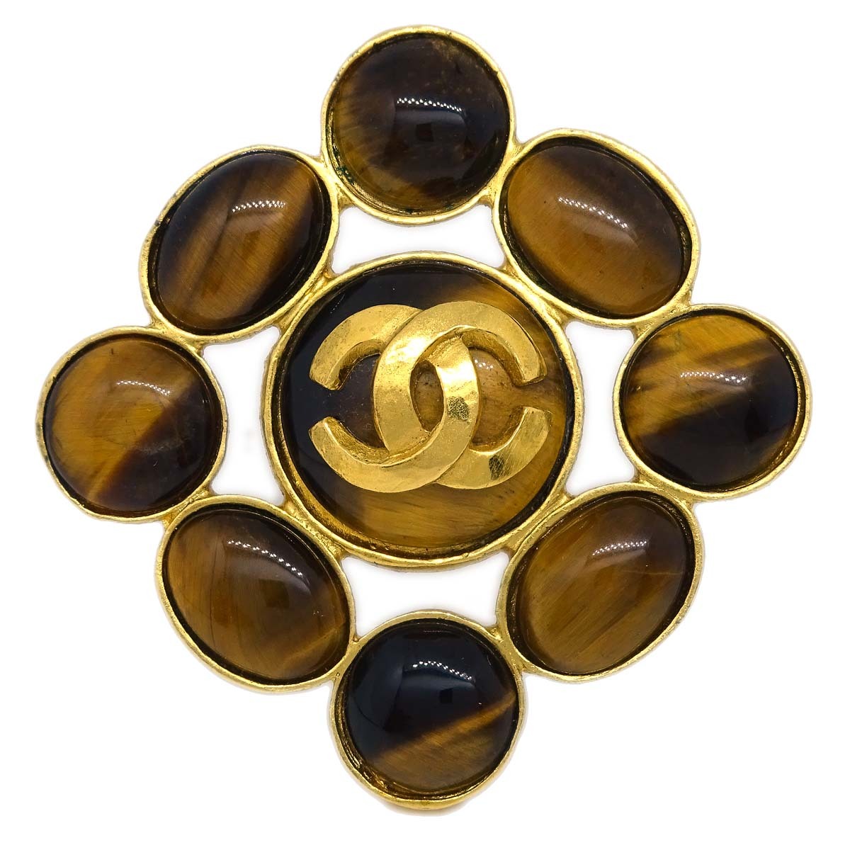Luxury Chanel Stone Brooch Pin Brown 95A