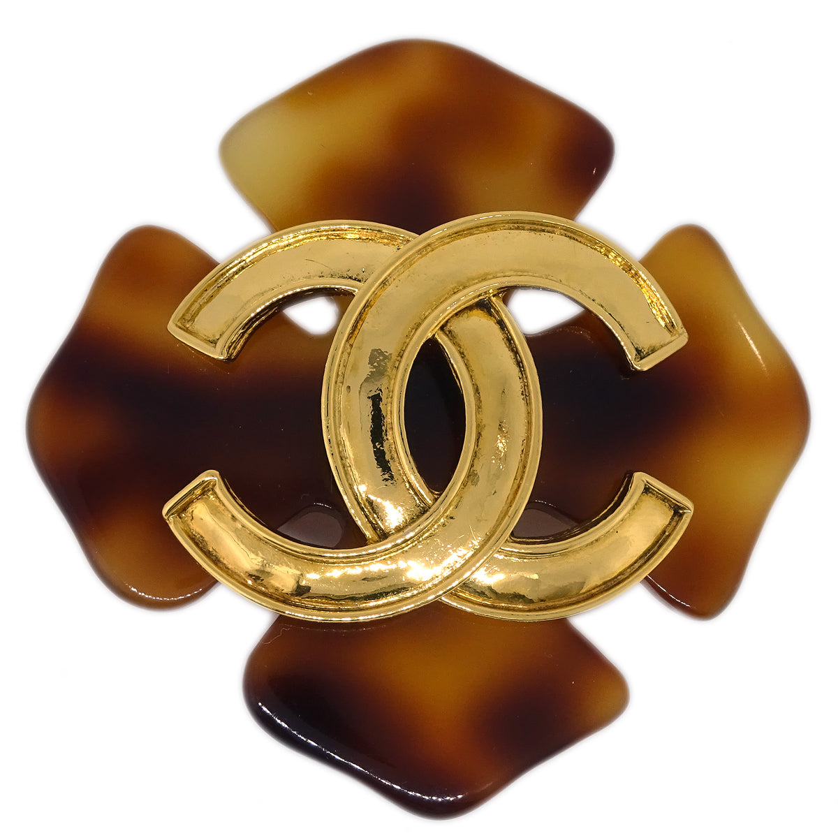 Luxury Chanel Clover Brooch Pin Brown 94P
